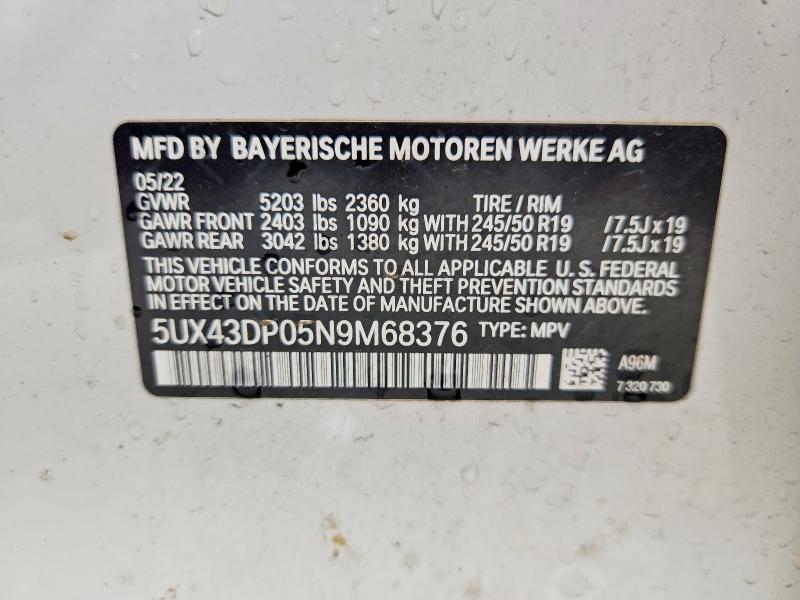 Продаж на аукціоні авто 2022 Bmw X3, vin: 5UX43DP05N9M68376, номер лоту: 57135426