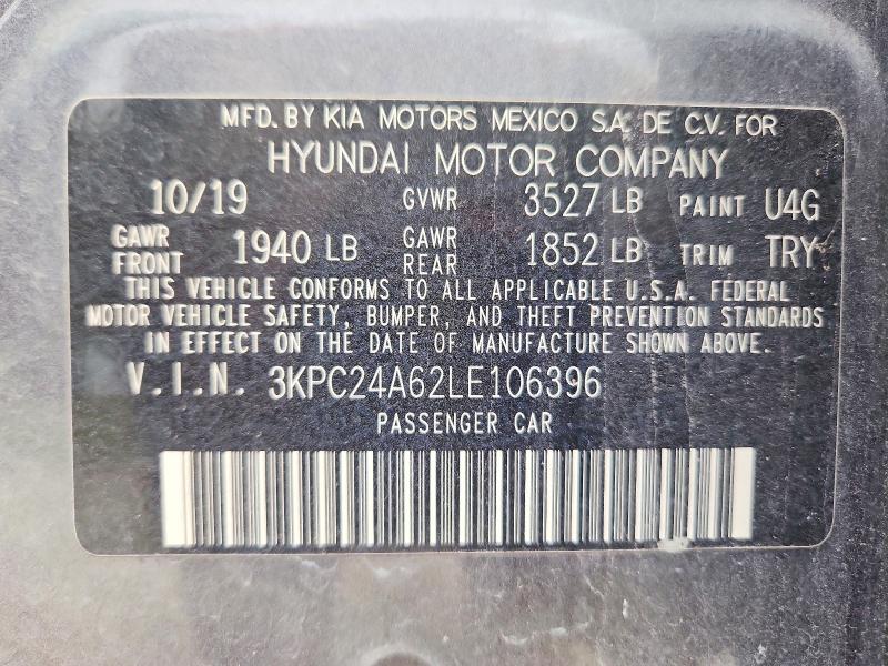 Продаж на аукціоні авто 2020 Hyundai Accent, vin: 3KPC24A62LE106396, номер лоту: 57298496