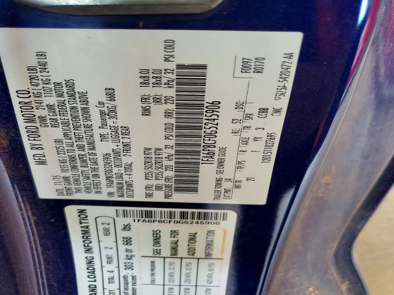 57160496 :رقم المزاد ، 1FA6P8CF0G5245906 vin ، 2016 Ford Mustang مزاد بيع