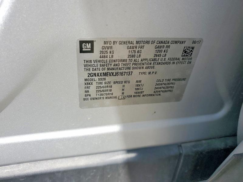2018 Chevrolet Equinox მანქანა იყიდება აუქციონზე, vin: 2GNAXMEVXJ6167137, აუქციონის ნომერი: 56478566