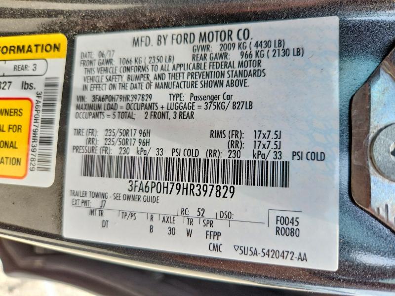 Продаж на аукціоні авто 2017 Ford Fusion, vin: 3FA6P0H79HR397829, номер лоту: 57705266