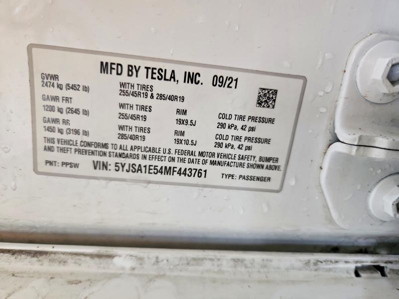 Продажа на аукционе авто 2021 Tesla Model S, vin: 5YJSA1E54MF443761, номер лота: 56642116