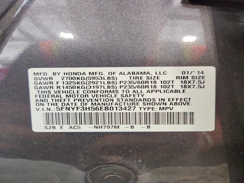 2014 Honda Pilot მანქანა იყიდება აუქციონზე, vin: 5FNYF3H56EB013427, აუქციონის ნომერი: 57397736