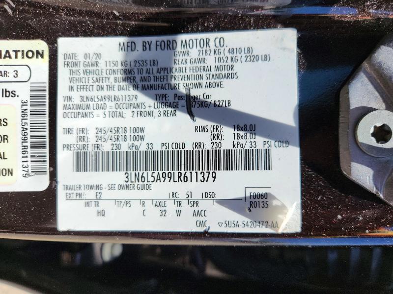 2020 Lincoln Mkz მანქანა იყიდება აუქციონზე, vin: 3LN6L5A99LR611379, აუქციონის ნომერი: 57309686