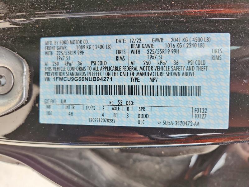 Aukcja sprzedaży 2022 Ford Escape, vin: 1FMCU9G66NUB94271, numer aukcji: 58716906