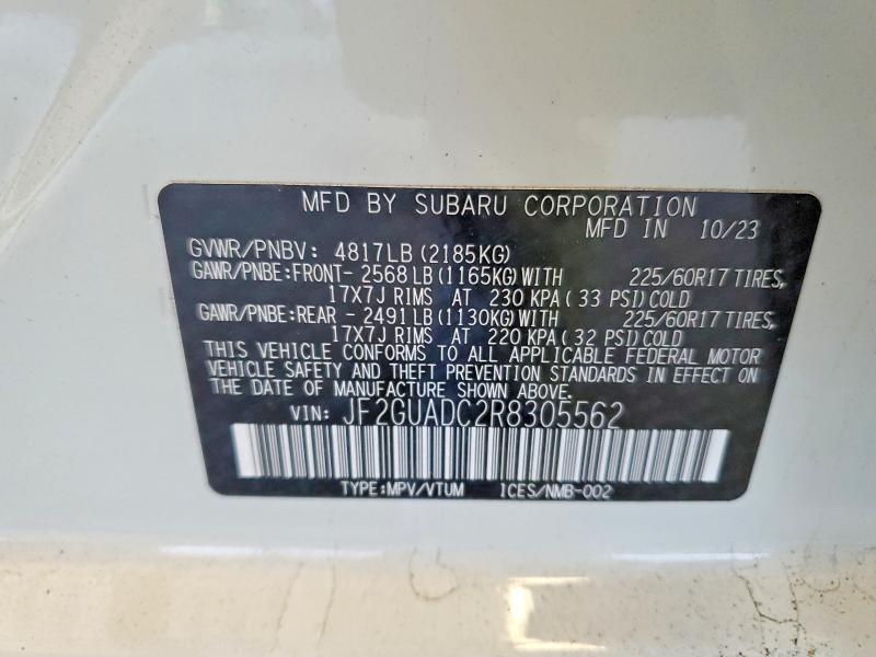 Aukcja sprzedaży 2024 Subaru Crosstrek, vin: JF2GUADC2R8305562, numer aukcji: 56839096