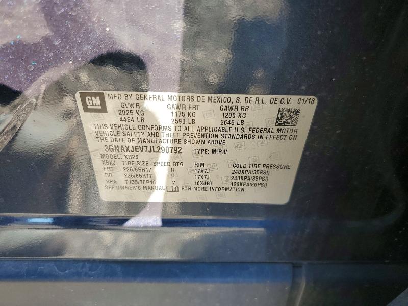 2018 Chevrolet Equinox მანქანა იყიდება აუქციონზე, vin: 3GNAXJEV7JL290792, აუქციონის ნომერი: 58414206