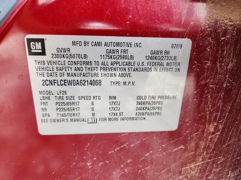 58184796 :رقم المزاد ، 2CNFLCEW0A6214068 vin ، 2010 Chevrolet Equinox مزاد بيع