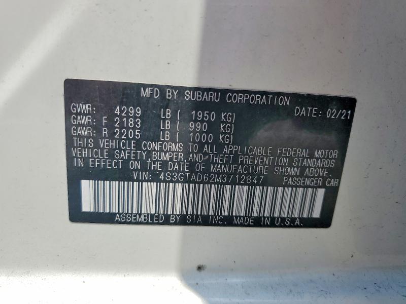 2021 Subaru Impreza მანქანა იყიდება აუქციონზე, vin: 4S3GTAD62M3712847, აუქციონის ნომერი: 59171576