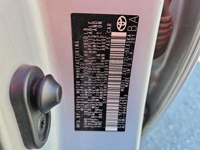 Aukcja sprzedaży 2017 Toyota Corolla, vin: 5YFBURHE2HP660916, numer aukcji: 56060986