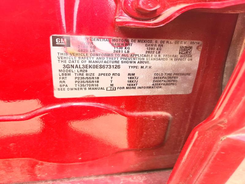 85978995 :رقم المزاد ، 3GNAL3EK0ES673126 vin ، 2014 Chevrolet Captiva مزاد بيع
