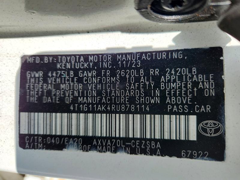 56642046 :رقم المزاد ، 4T1G11AK4RU878114 vin ، 2024 Toyota Camry مزاد بيع