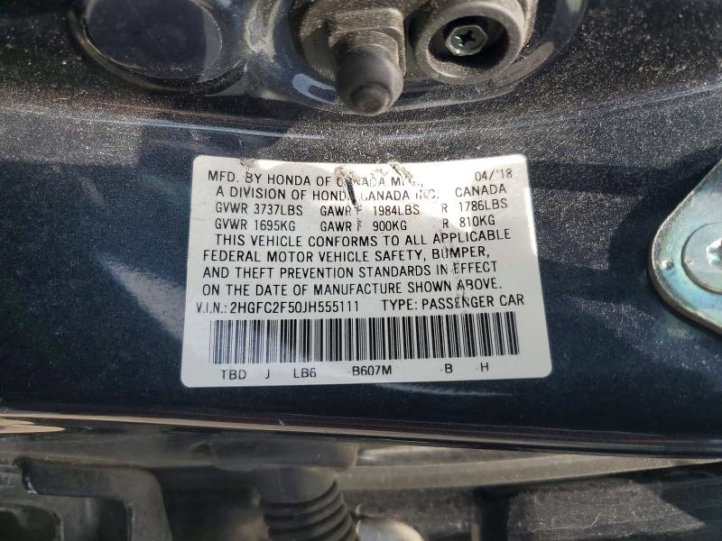 57676666 :رقم المزاد ، 2HGFC2F50JH555111 vin ، 2018 Honda Civic مزاد بيع