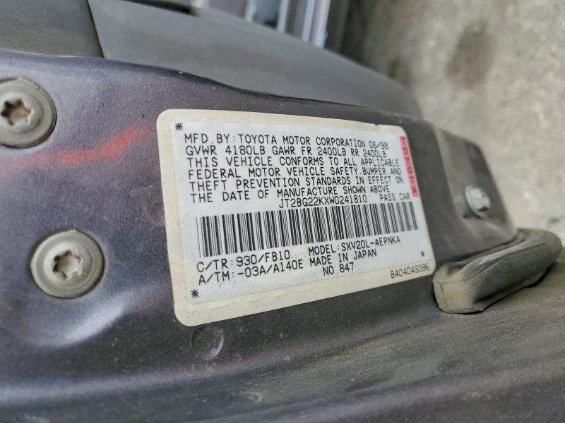 1998 Toyota Camry მანქანა იყიდება აუქციონზე, vin: JT2BG22KXW0241810, აუქციონის ნომერი: 55525356
