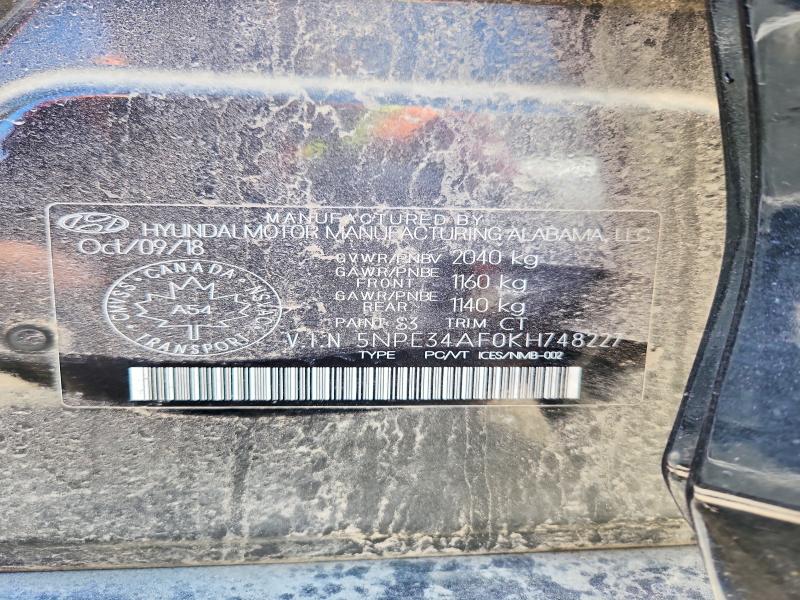52451406 :رقم المزاد ، 5NPE34AF0KH748227 vin ، 2019 Hyundai Sonata مزاد بيع
