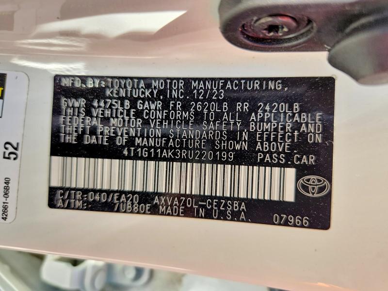 Aukcja sprzedaży 2024 Toyota Camry, vin: 4T1G11AK3RU220199, numer aukcji: 58551456