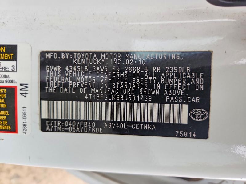 Продаж на аукціоні авто 2011 Toyota Camry, vin: 4T1BF3EK6BU581739, номер лоту: 56483536