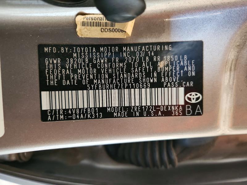 Aukcja sprzedaży 2014 Toyota Corolla, vin: 5YFBURHE7EP110669, numer aukcji: 85994435