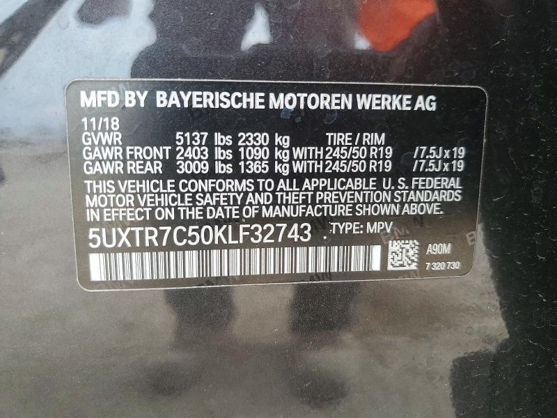 2019 Bmw X3 მანქანა იყიდება აუქციონზე, vin: 5UXTR7C50KLF32743, აუქციონის ნომერი: 55644916