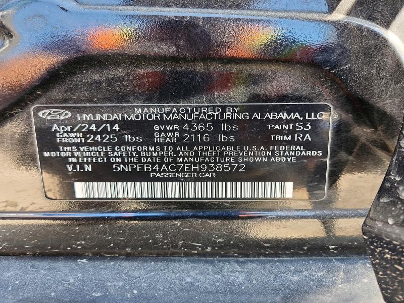 2014 Hyundai Sonata მანქანა იყიდება აუქციონზე, vin: 5NPEB4AC7EH938572, აუქციონის ნომერი: 57342536