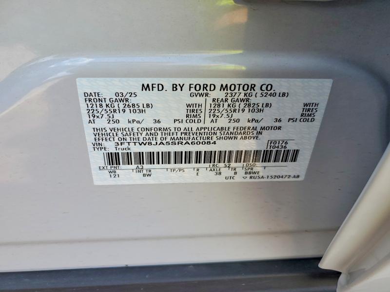 2025 Ford Maverick მანქანა იყიდება აუქციონზე, vin: 3FTTW8JA5SRA60084, აუქციონის ნომერი: 56078696