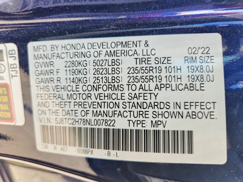 Продажа на аукционе авто 2022 Acura Rdx, vin: 5J8TC2H78NL007822, номер лота: 56350146