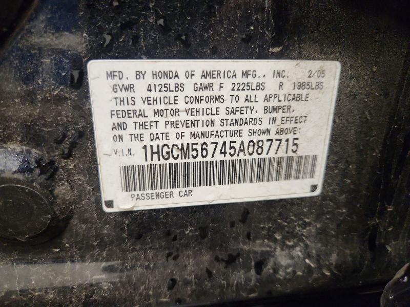 Aukcja sprzedaży 2005 Honda Accord, vin: 1HGCM56745A087715, numer aukcji: 59376986