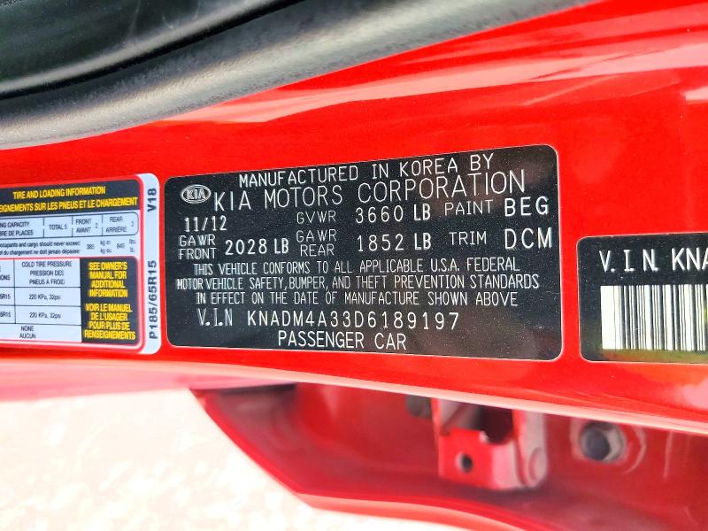 2013 Kia Rio მანქანა იყიდება აუქციონზე, vin: KNADM4A33D6189197, აუქციონის ნომერი: 58916286