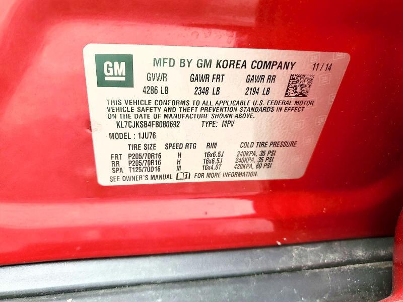 56248576 :رقم المزاد ، KL7CJKSB4FB080692 vin ، 2015 Chevrolet Trax مزاد بيع