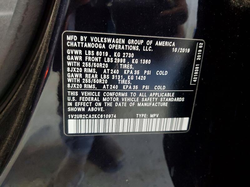 Aukcja sprzedaży 2019 Volkswagen Atlas, vin: 1V2UR2CA2KC610974, numer aukcji: 57690386