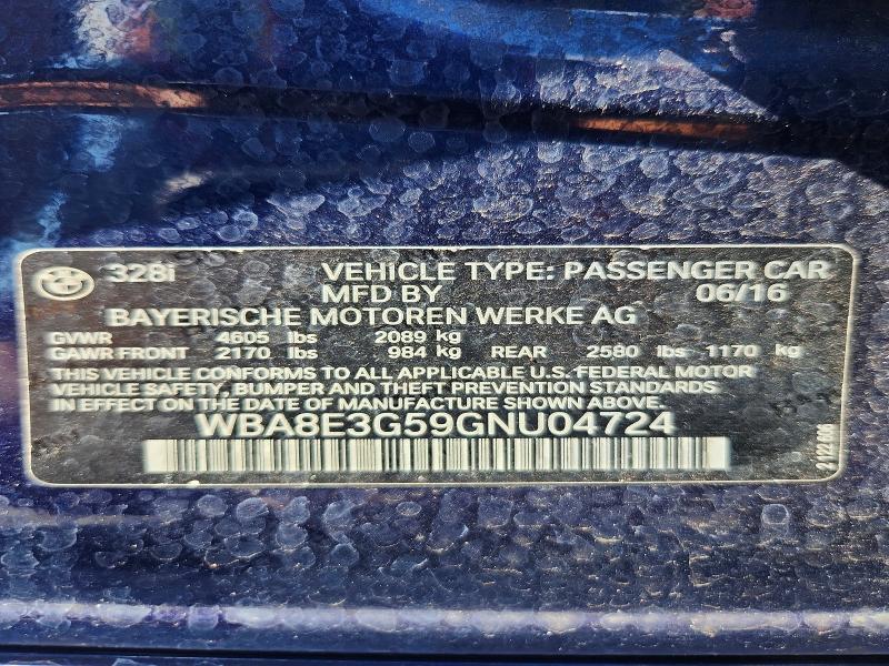 Продажа на аукционе авто 2016 Bmw 328, vin: WBA8E3G59GNU04724, номер лота: 57349076