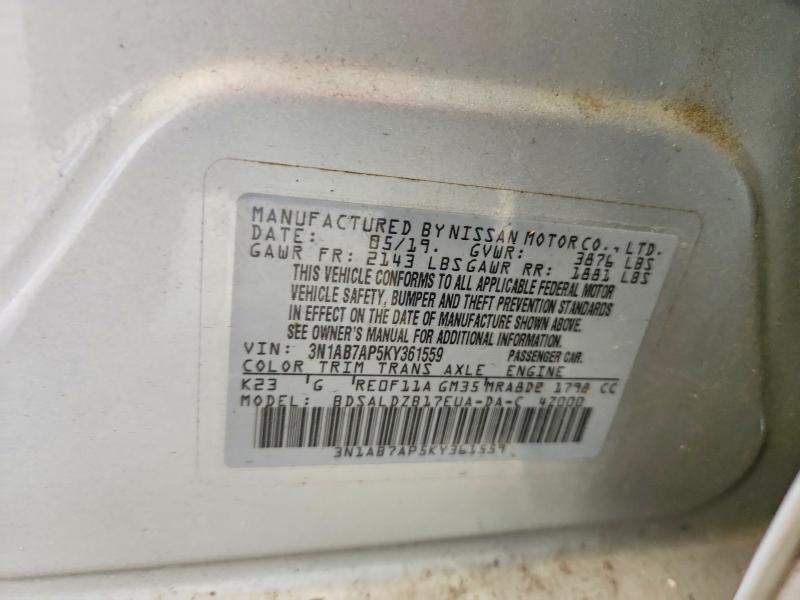 55735346 :رقم المزاد ، 3N1AB7AP5KY361559 vin ، 2019 Nissan Sentra مزاد بيع