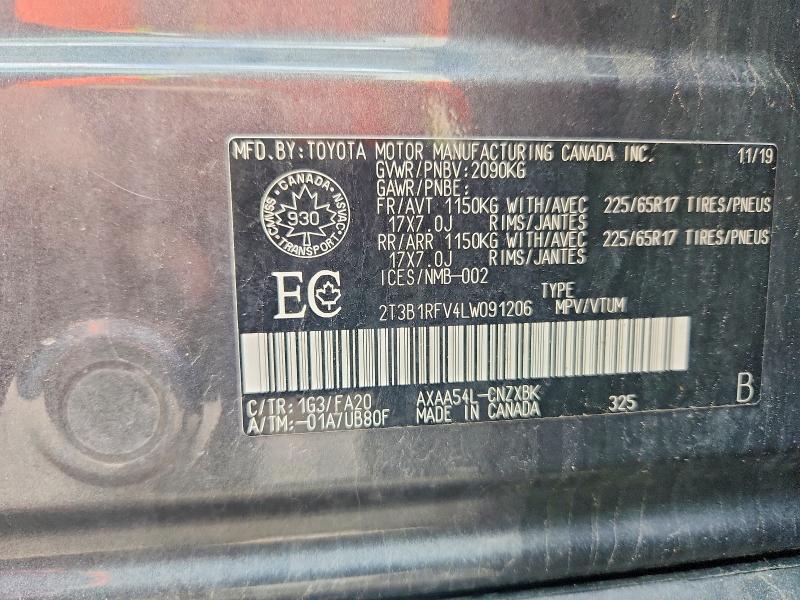 58384186 :رقم المزاد ، 2T3B1RFV4LW091206 vin ، 2020 Toyota Rav4 مزاد بيع