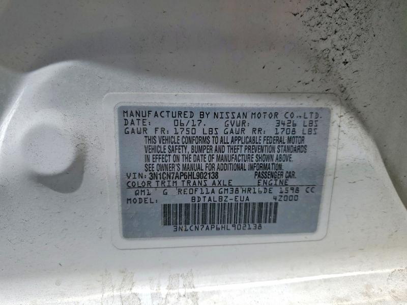 Продажа на аукционе авто 2017 Nissan Versa, vin: 3N1CN7AP6HL902138, номер лота: 58262506