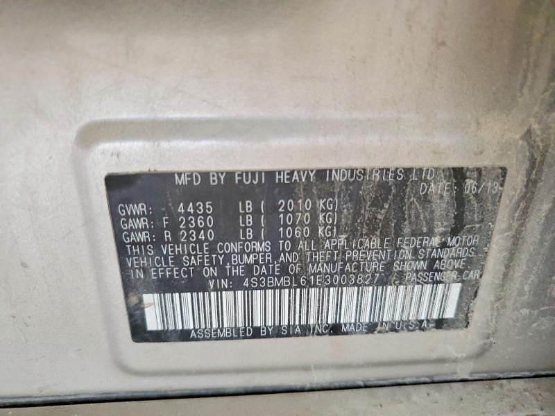 2014 Subaru Legacy მანქანა იყიდება აუქციონზე, vin: 4S3BMBL61E3003827, აუქციონის ნომერი: 59080086