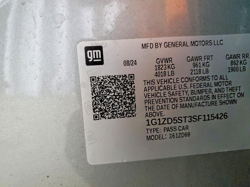 Продажа на аукционе авто 2025 Chevrolet Malibu, vin: 1G1ZD5ST3SF115426, номер лота: 57303106