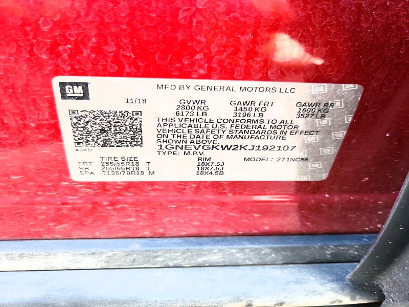 Aukcja sprzedaży 2019 Chevrolet Traverse, vin: 1GNEVGKW2KJ192107, numer aukcji: 58692446