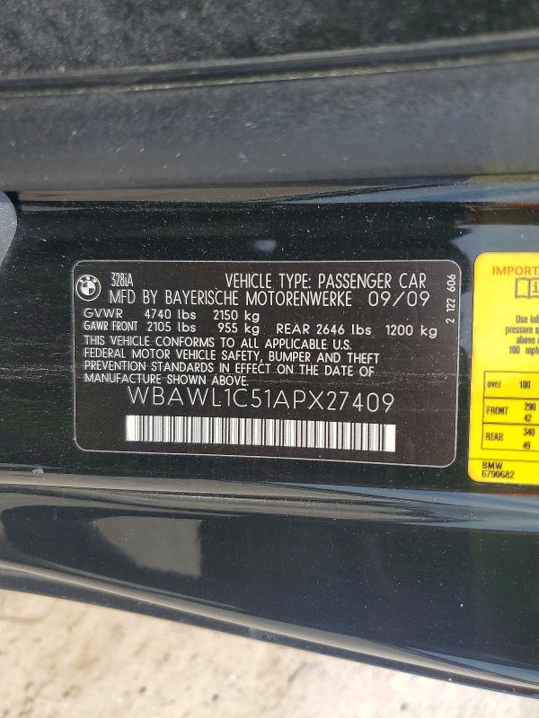 2010 Bmw 328 მანქანა იყიდება აუქციონზე, vin: WBAWL1C51APX27409, აუქციონის ნომერი: 56616526