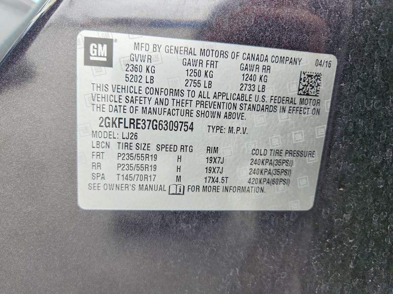 2016 Gmc Terrain მანქანა იყიდება აუქციონზე, vin: 2GKFLRE37G6309754, აუქციონის ნომერი: 56118976