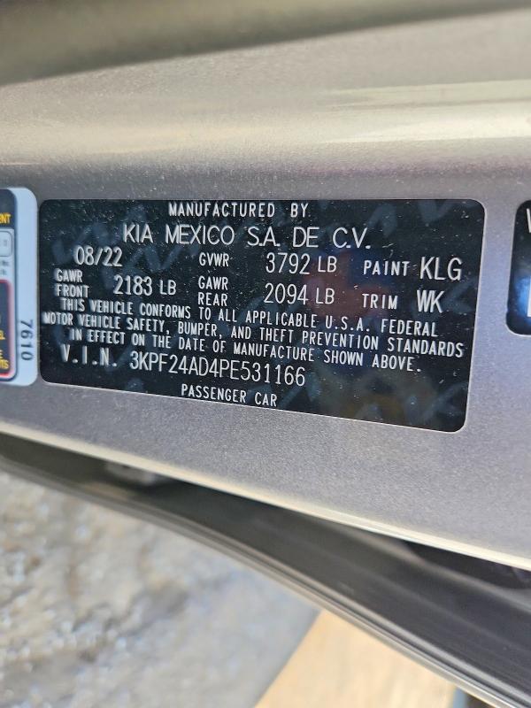 2023 Kia Forte მანქანა იყიდება აუქციონზე, vin: 3KPF24AD4PE531166, აუქციონის ნომერი: 57637766