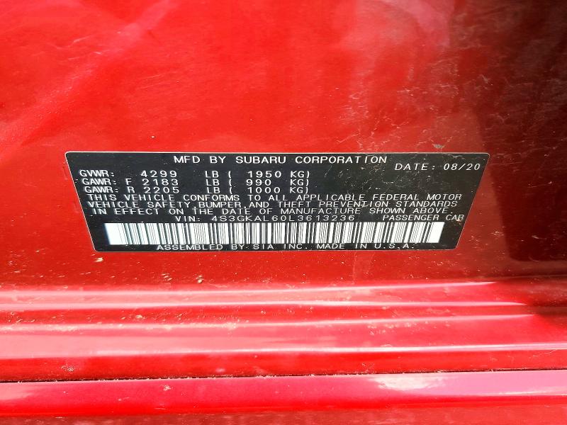 56762496 :رقم المزاد ، 4S3GKAL60L3613236 vin ، 2020 Subaru Impreza مزاد بيع