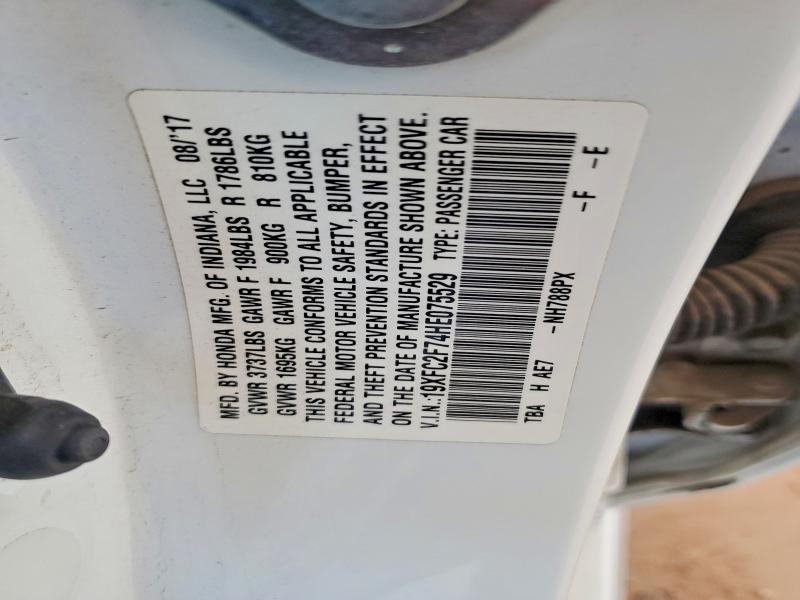 2017 Honda Civic მანქანა იყიდება აუქციონზე, vin: 19XFC2F74HE075529, აუქციონის ნომერი: 85995505