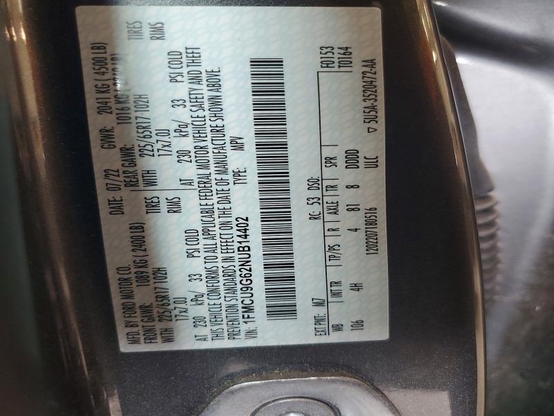 Продаж на аукціоні авто 2022 Ford Escape, vin: 1FMCU9G62NUB14402, номер лоту: 58033296