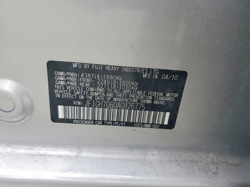 Продаж на аукціоні авто 2010 Subaru Impreza, vin: JF1GH7G60AG826775, номер лоту: 56370326