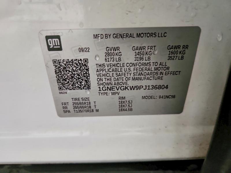 55658856 :رقم المزاد ، 1GNEVGKW9PJ136804 vin ، 2023 Chevrolet Traverse مزاد بيع
