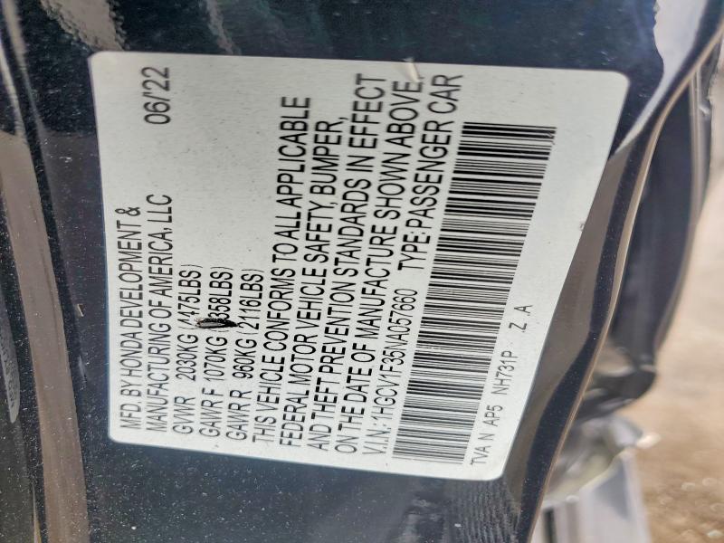 Aukcja sprzedaży 2022 Honda Accord, vin: 1HGCV1F35NA057660, numer aukcji: 56389826