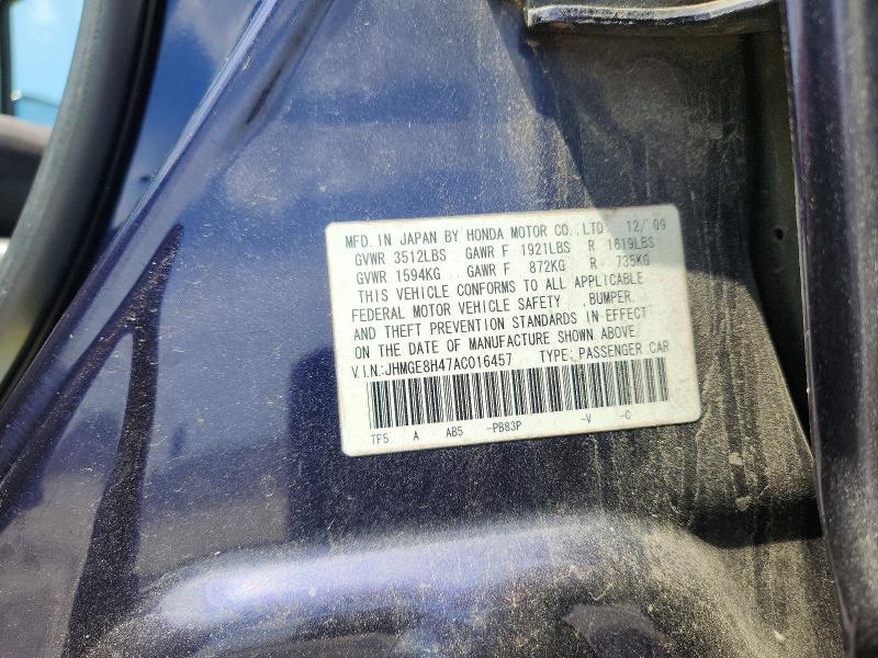 Продажа на аукционе авто 2010 Honda Fit, vin: JHMGE8H47AC016457, номер лота: 55183416