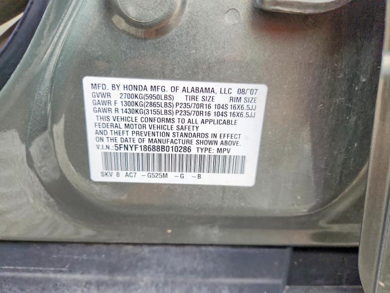 2008 Honda Pilot მანქანა იყიდება აუქციონზე, vin: 5FNYF18688B010286, აუქციონის ნომერი: 56299336