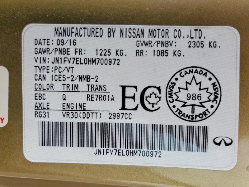Продаж на аукціоні авто 2017 Infiniti Q60, vin: JN1FV7EL0HM700972, номер лоту: 54419346