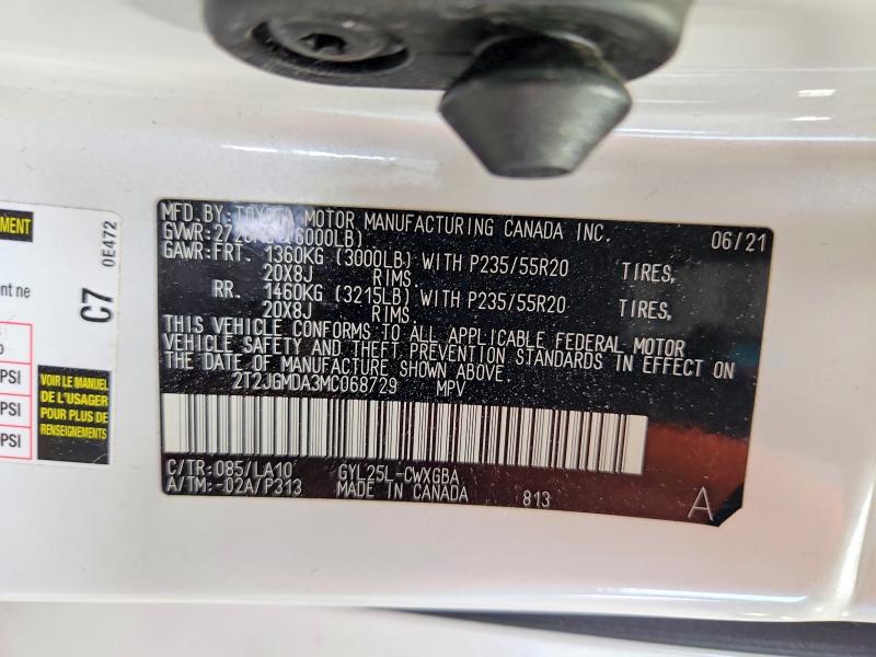 Aukcja sprzedaży 2021 Lexus Rx, vin: 2T2JGMDA3MC068729, numer aukcji: 55420566